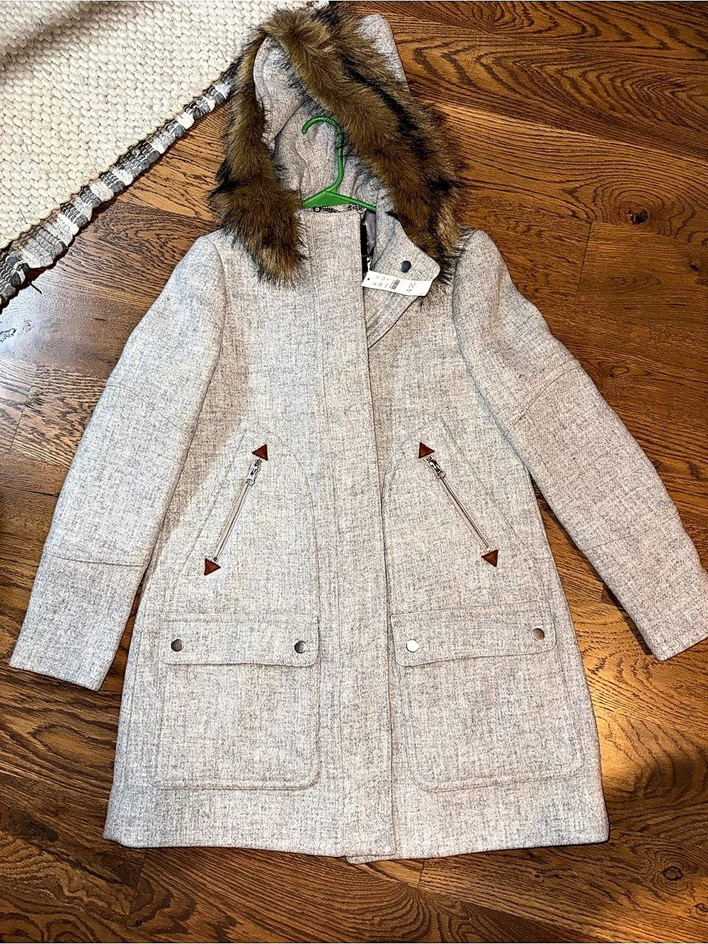 NWT J.Crew Italian Stadium-Cloth Wool Parka Coat Gray & Brown Medium SIZE 2